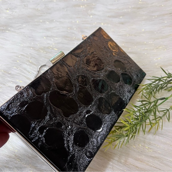 MICHE Black animal Print Faux Leather Silver tone Evening Clutch Bag NWOT - Picture 15 of 15